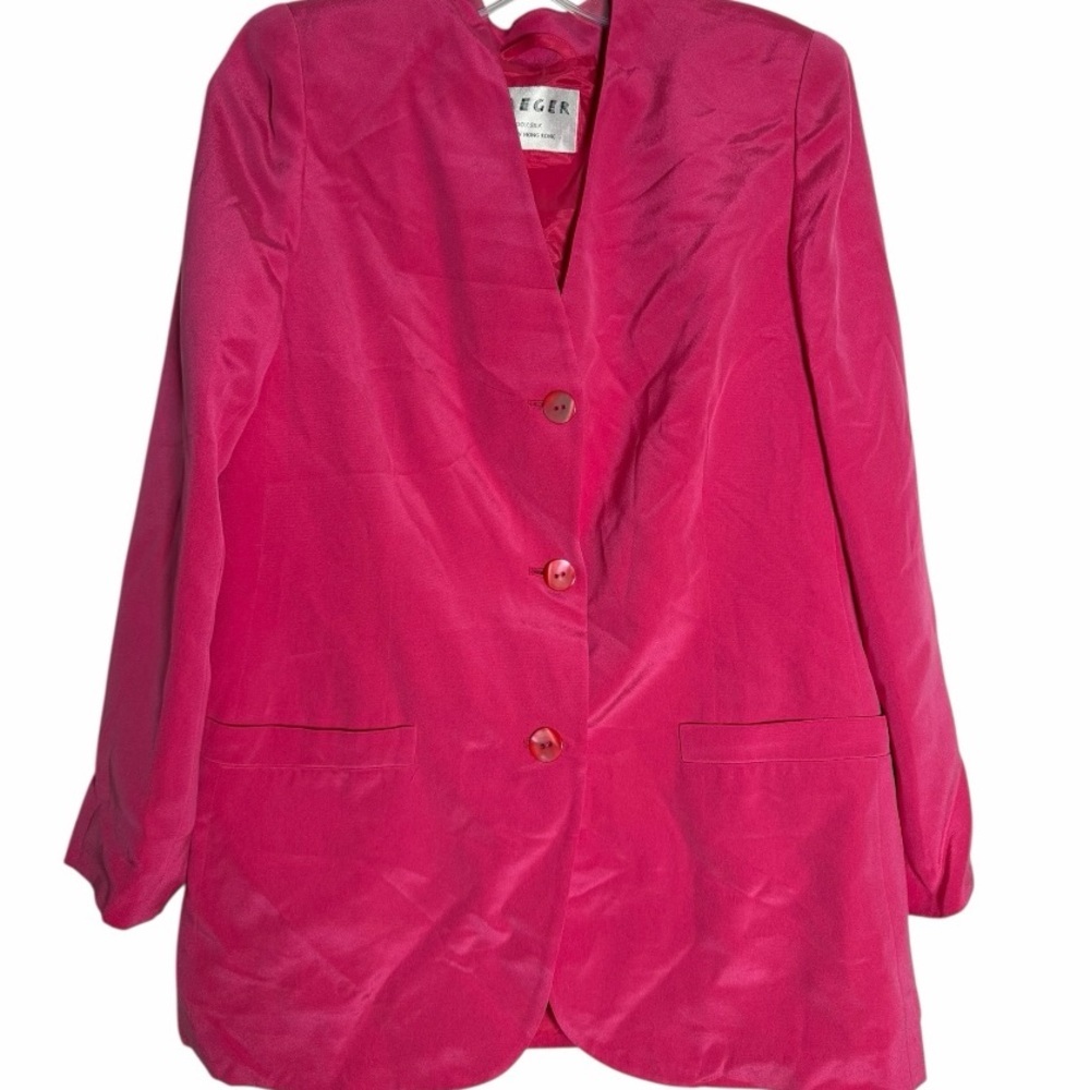 Jaeger 100% Silk Blazer - Office Chic - Vibrant Pink Classic Style - Size M - Picture 2 of 6